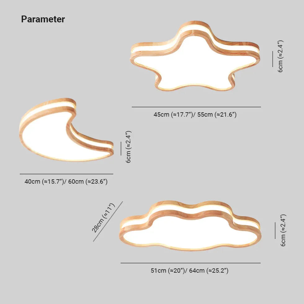 Plafonnier LED Lune en Bois Blanc Chaud