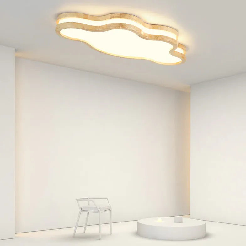 Plafonnier LED Lune en Bois Blanc Chaud