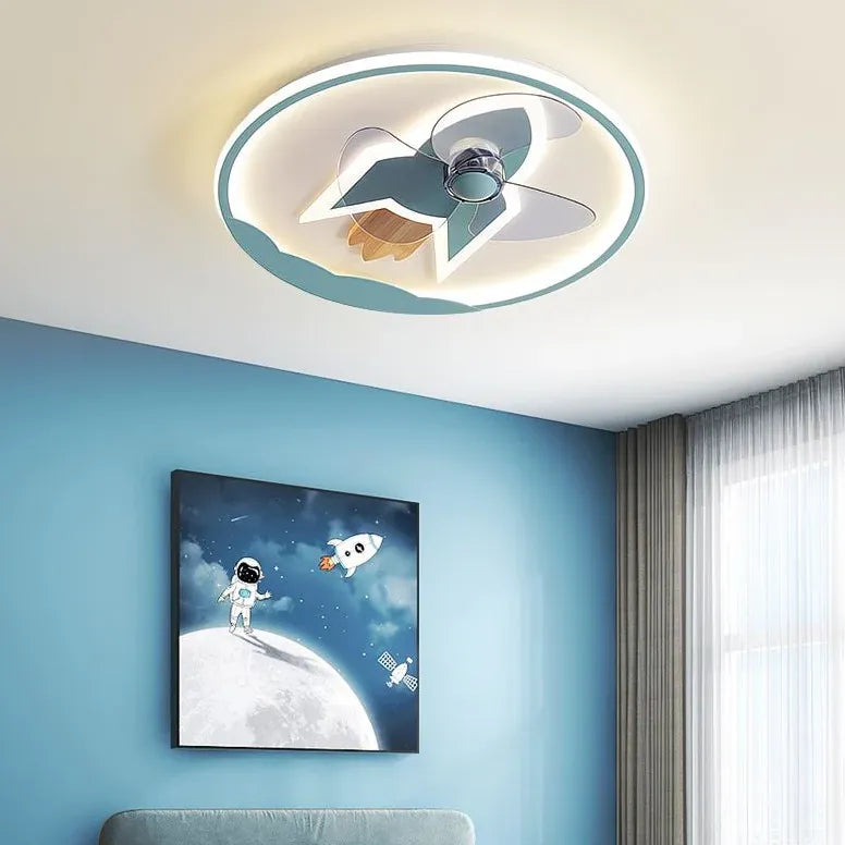 Round Aircraft Modern Ceiling Fan With Light