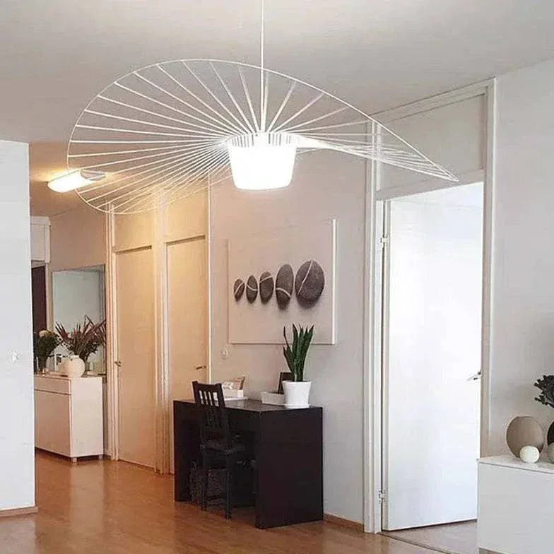 Suspension LED Noire Minimaliste en Tissu Chapeau pour Salon