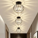 Lantern Iron Frame Crystal Flush Ceiling Lights