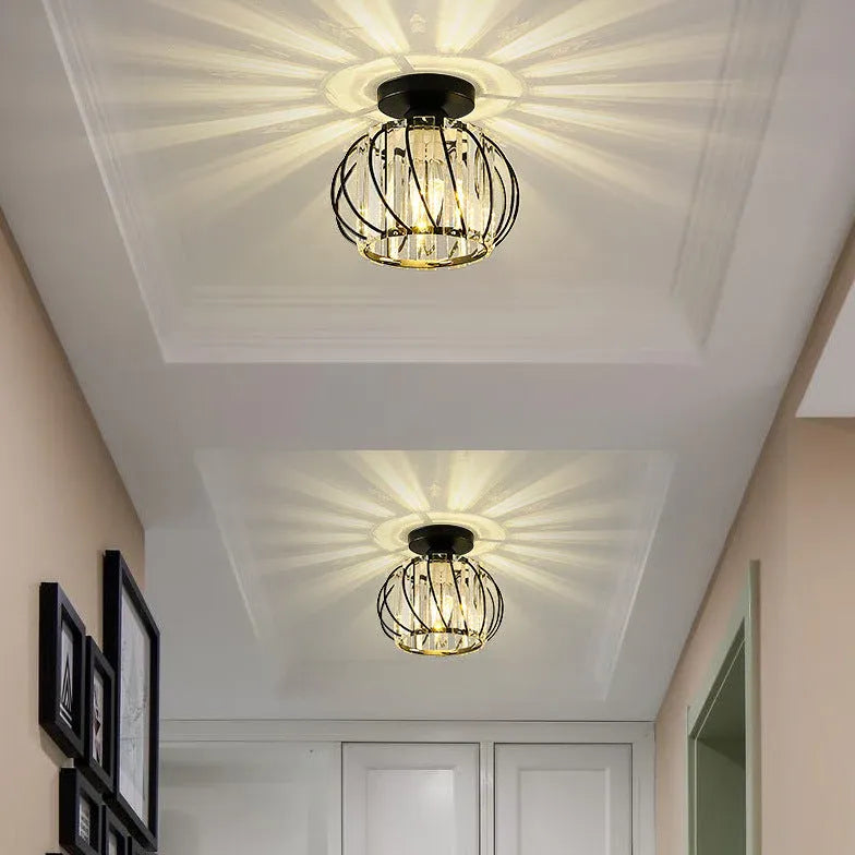 Lantern Iron Frame Crystal Flush Ceiling Lights