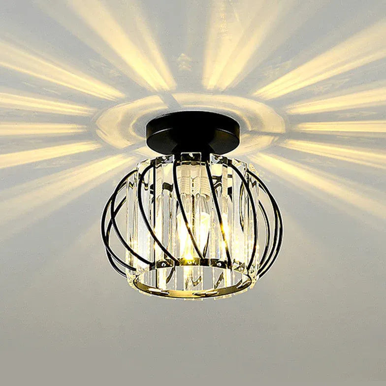 Lantern Iron Frame Crystal Flush Ceiling Lights