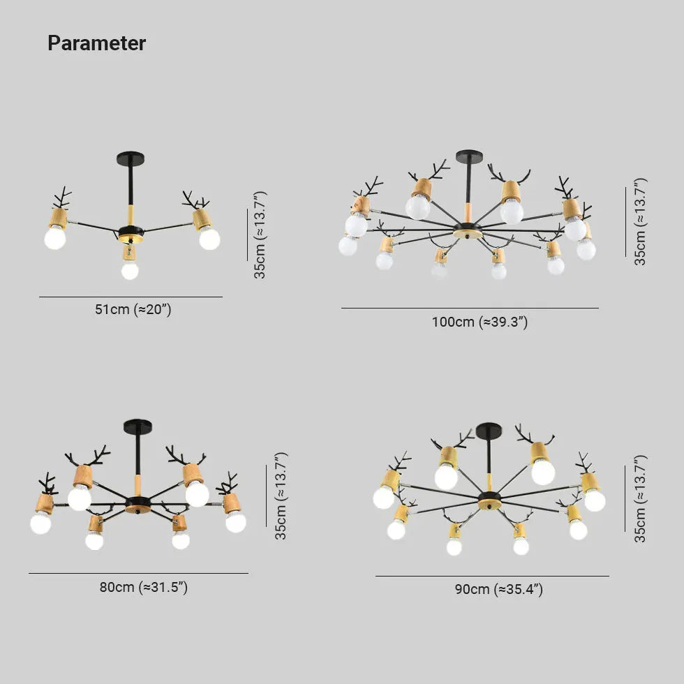 Chandelier en bois à tête multi-armés