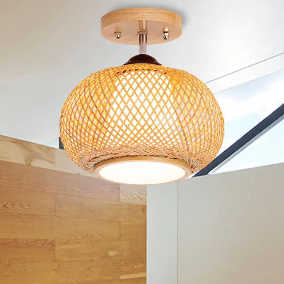 Trapezoid Lantern Rattan Flush Ceiling Lights