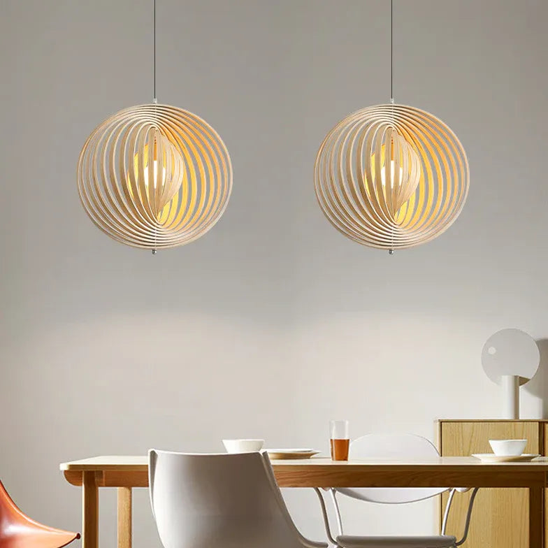 Adjustable Wooden Ring Modern Pendant Light