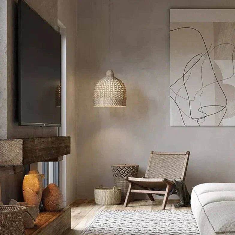 Lustre De Chambre Simple En Rotin Lanterne - Clowas.fr
