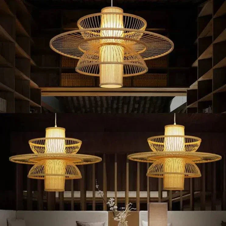 Suspension Multiple Rotin Lustre Bamboo Chinois - Clowas.fr