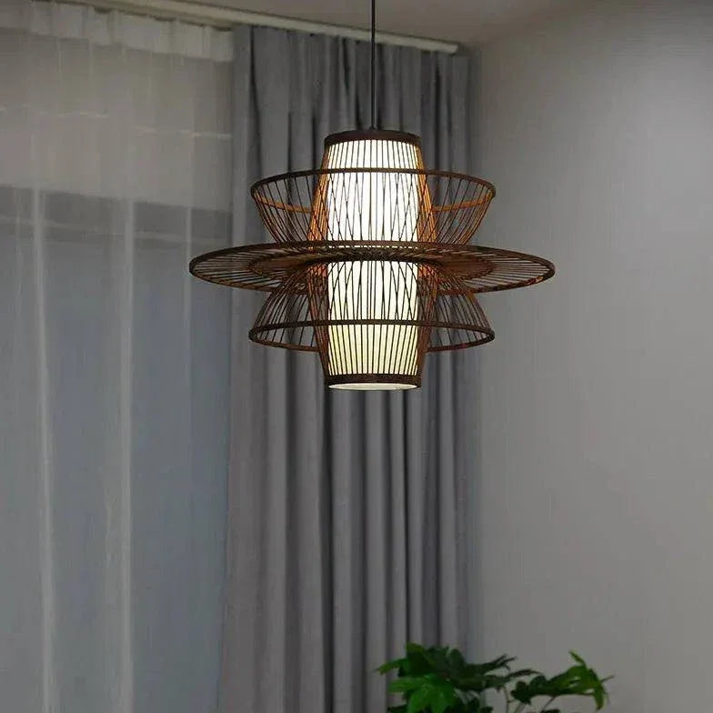 Suspension Multiple Rotin Lustre Bamboo Chinois - Clowas.fr