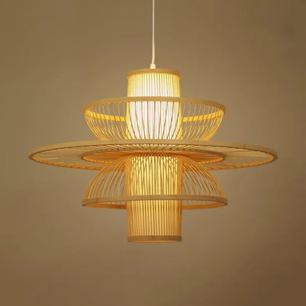 Multi-Layer Bamboo Chinese-Style Pendant Light