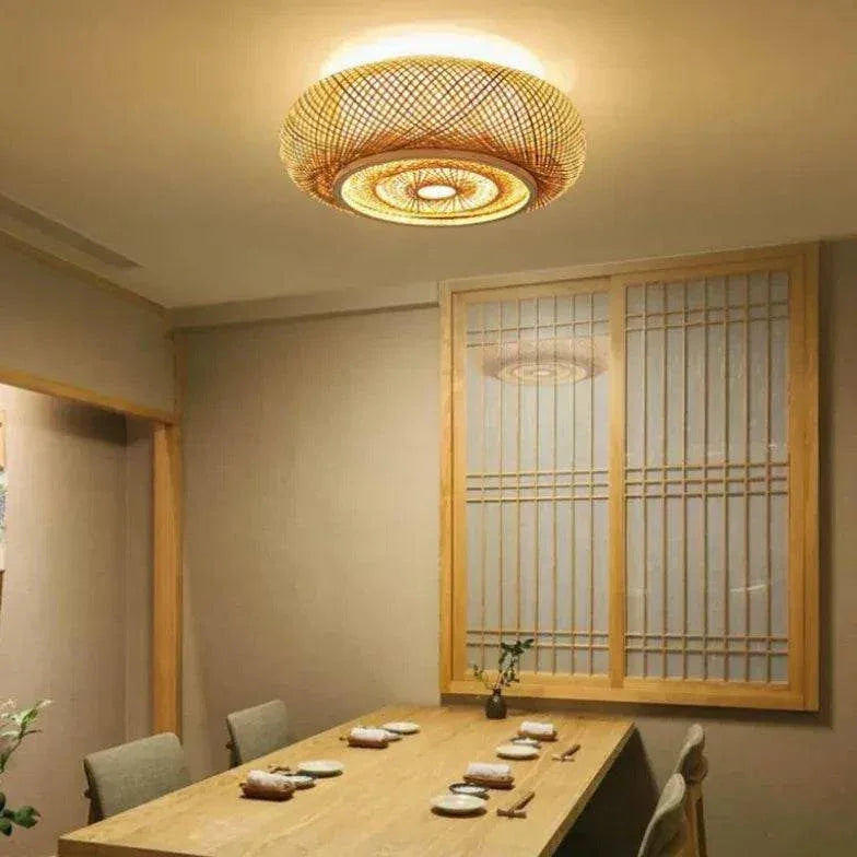 Plafonnier Rotin Bambou Suspension Nordique Zen - Clowas.fr