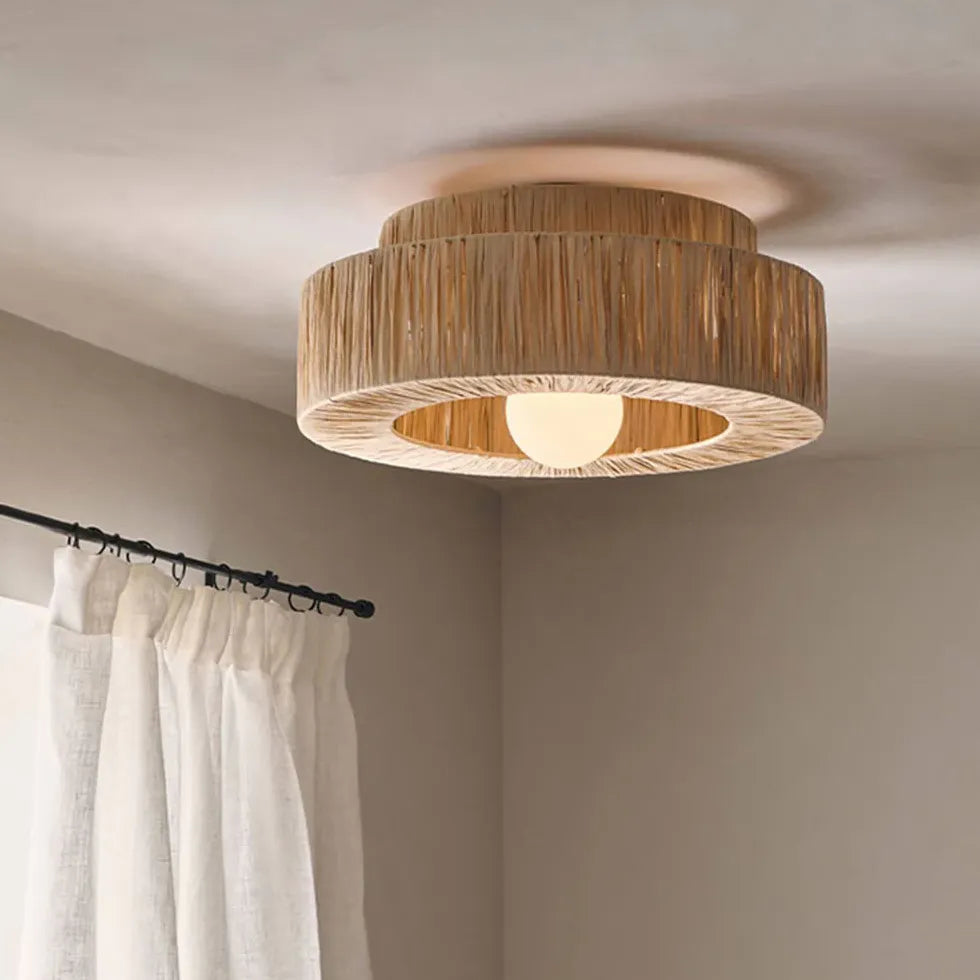 Double Layer Slim Bedroom Rattan Pendant Light