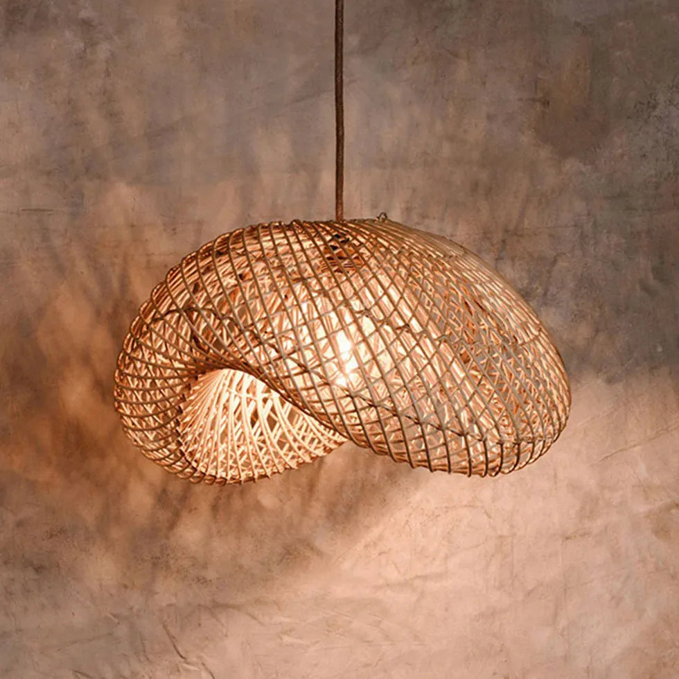 Grid Weaving Bedroom Rattan Pendant Light