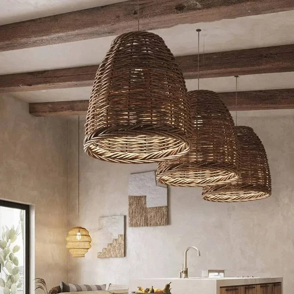 Suspension 3 Lampes Rotin Vintage Décoratif - Clowas.fr