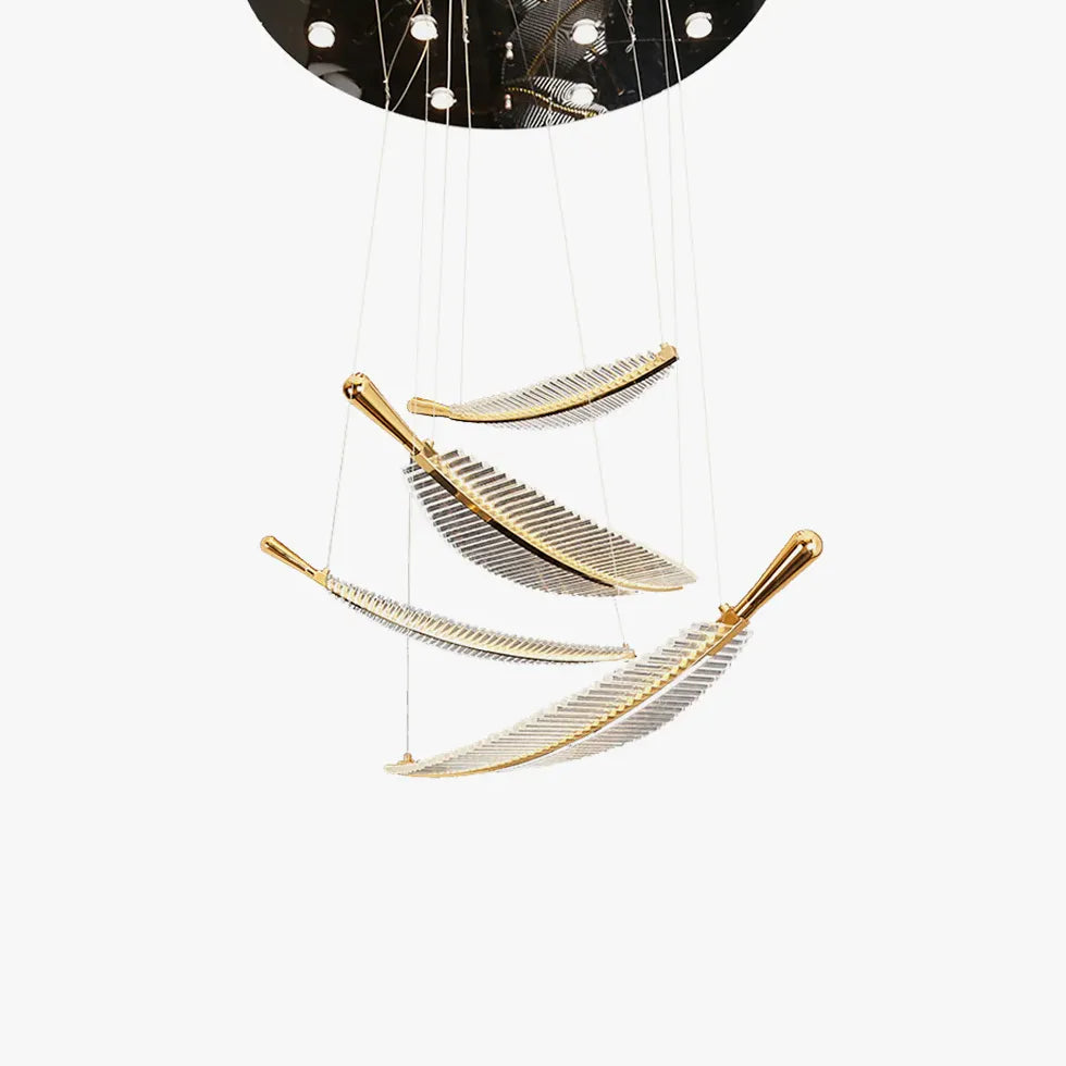 Feather Shaped Glass Gold LED Pendant Light