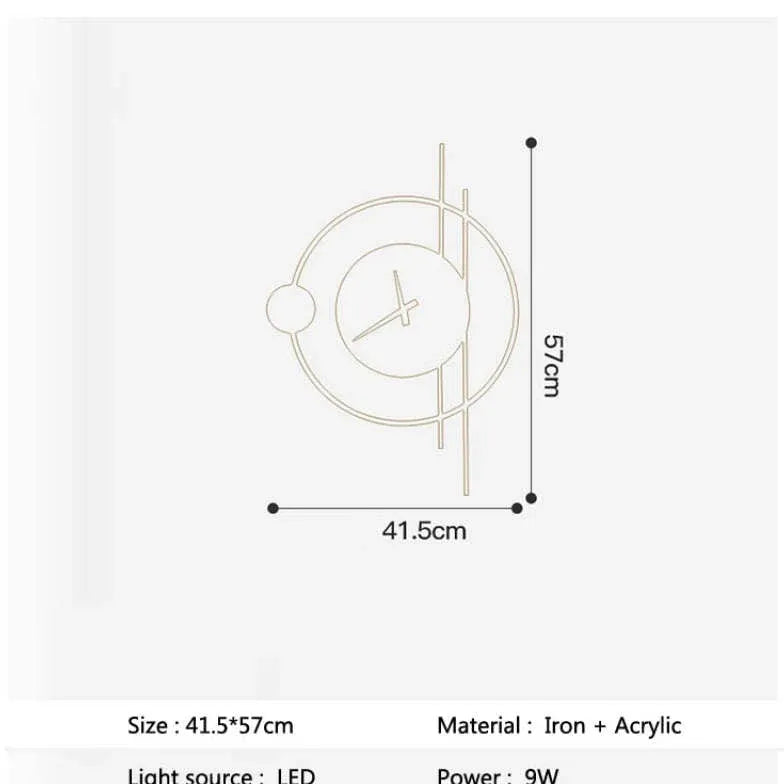 Décoration d'horloge art des lumières murales modernes