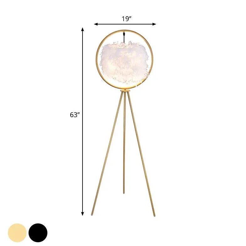 Lampadaire du trépied de plumes circulaires noires