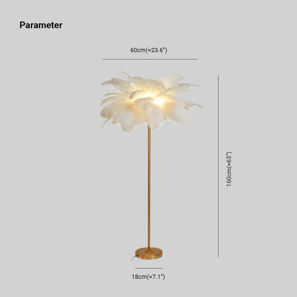 Lampadaire en or de plumes blanches chaudes