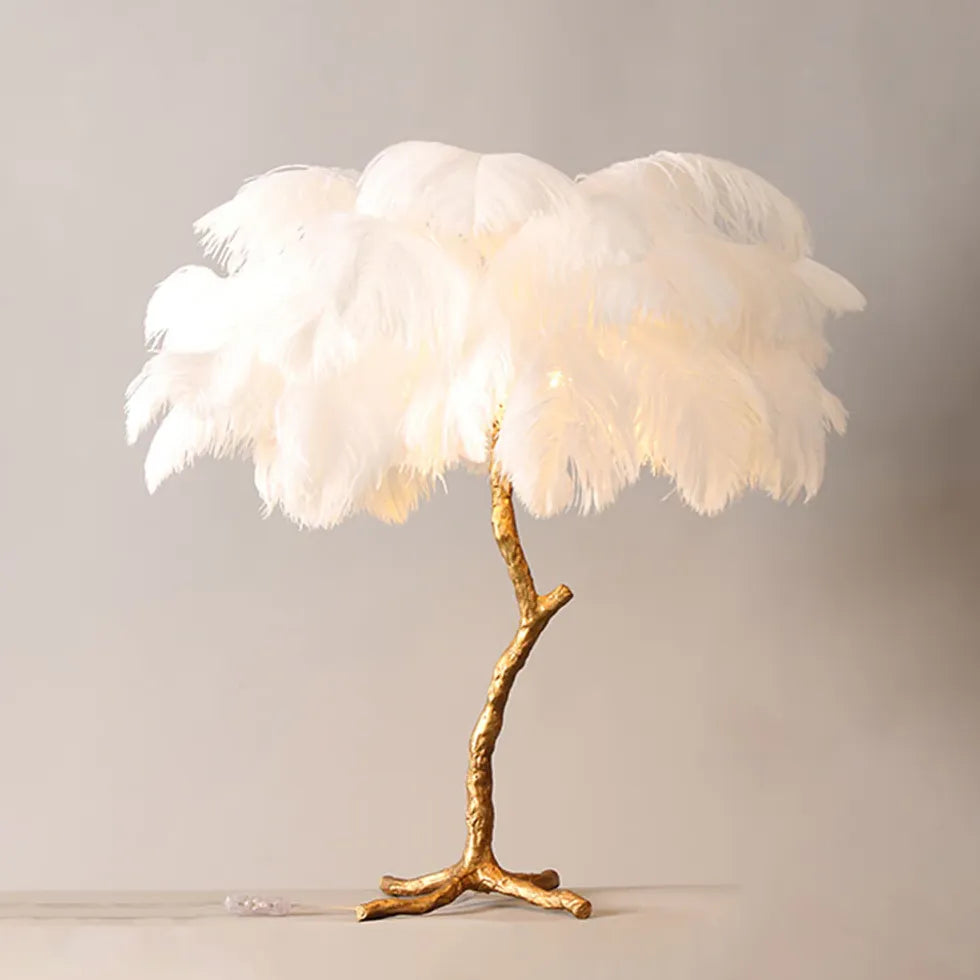 Lampe de table de conception d'arbre à plumes blanches