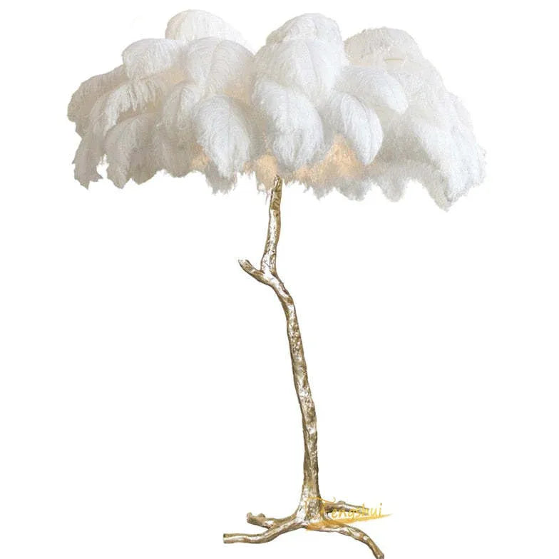 Lampe de table de conception d'arbre à plumes blanches