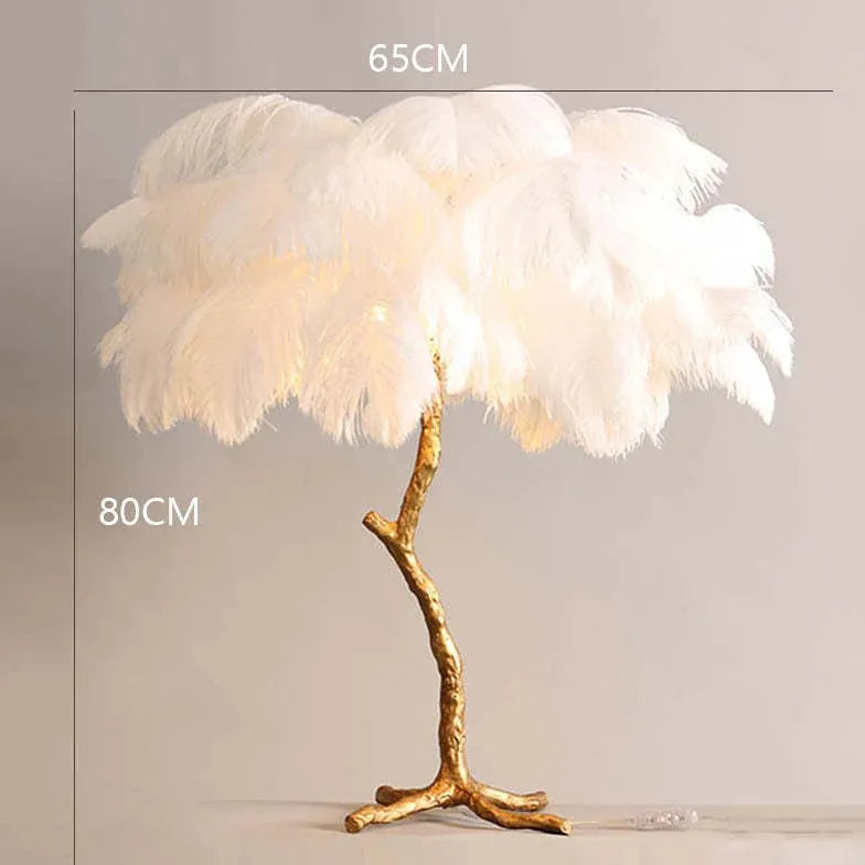 Lampe de table de conception d'arbre à plumes blanches