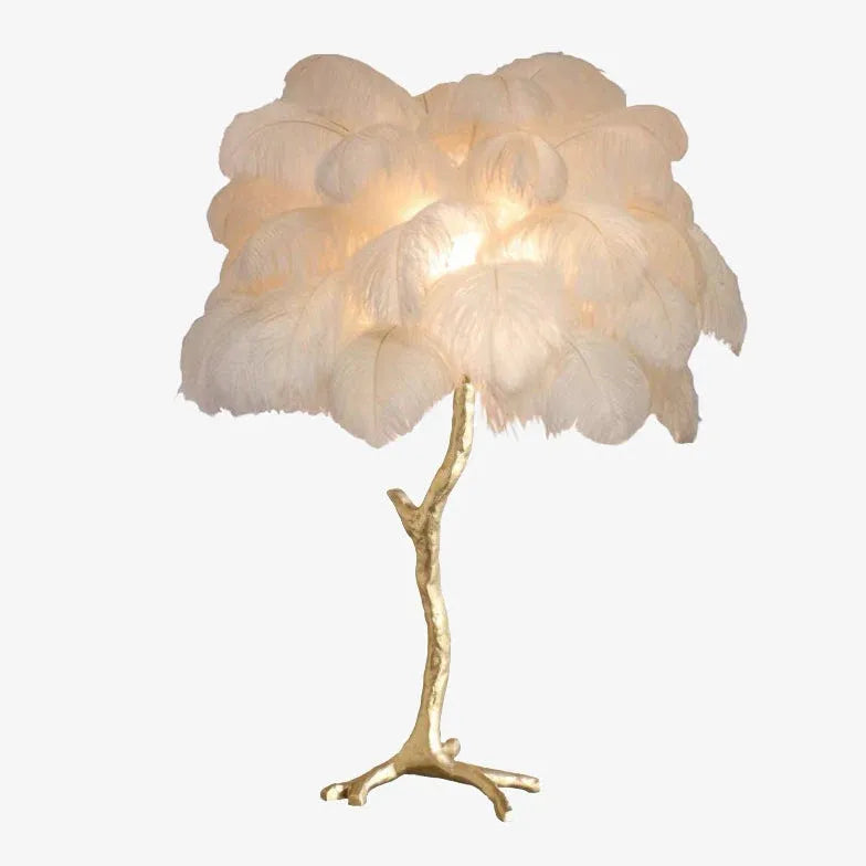 Lampe de table de conception d'arbre à plumes blanches