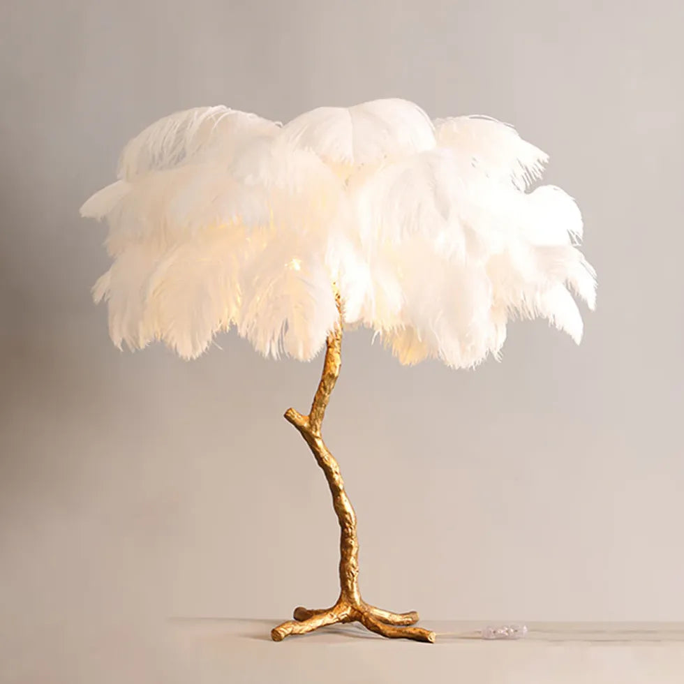 Lampe de table de conception d'arbre à plumes blanches