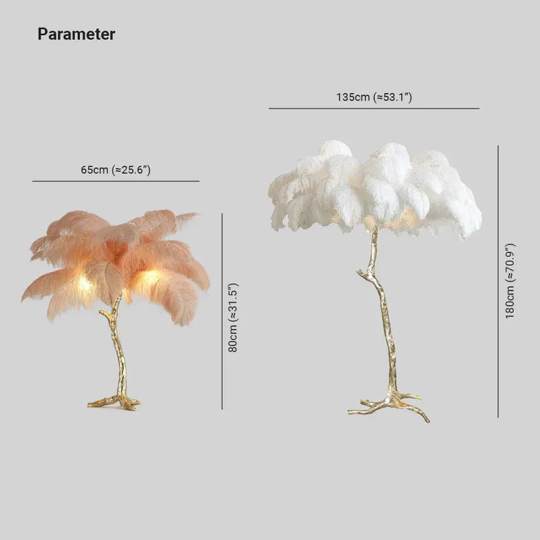 Lampe de table de conception d'arbre à plumes blanches