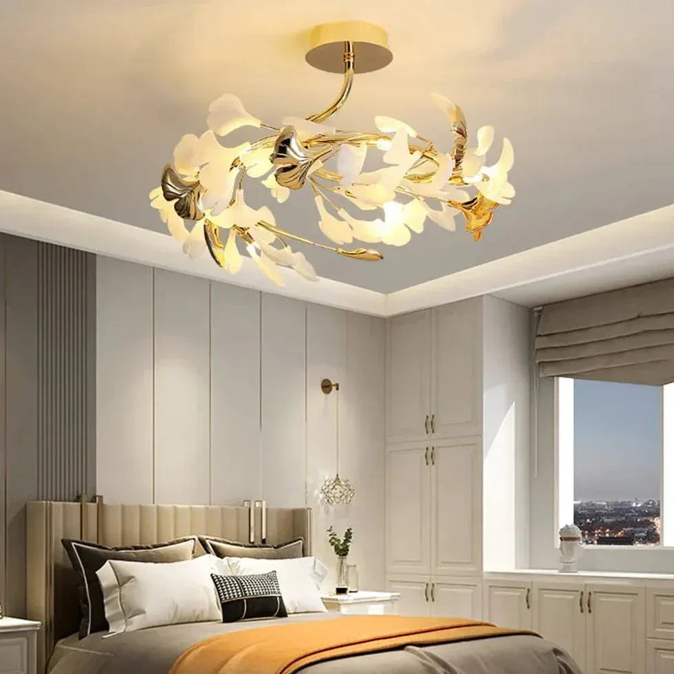 Plafonnier Moderne Doré Feuille De Ginkgo - Clowas.fr