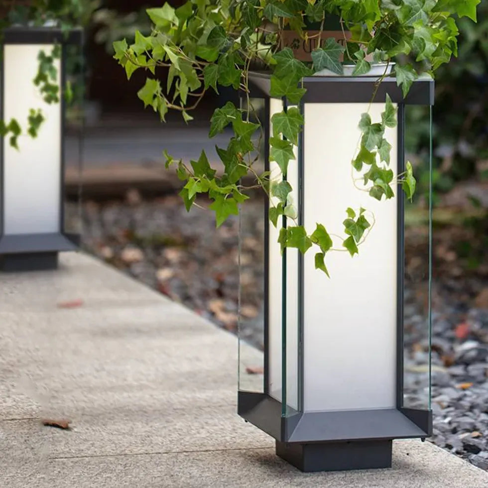 Black Cuboid Glass Led Outdoor Floor lamps