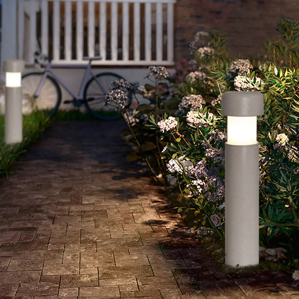 Lampadaire de jardin cylindrique gris