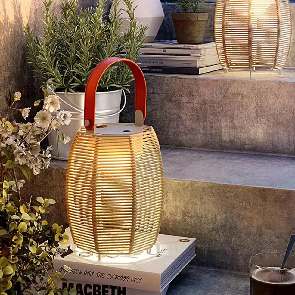 Handle Rattan Lantern Outdoor Floor lamps