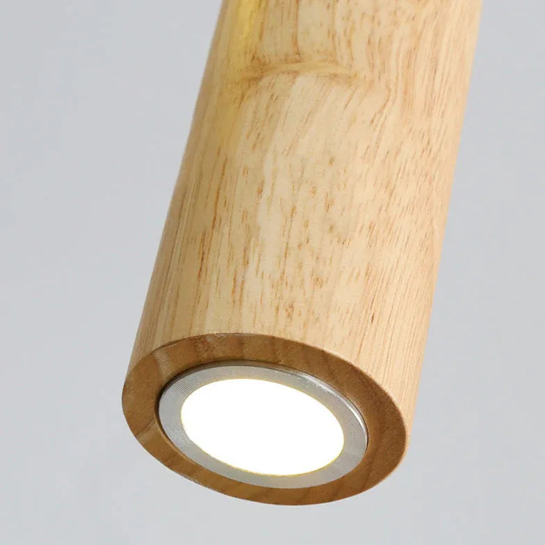 Lustre colonne en bois pour restaurant