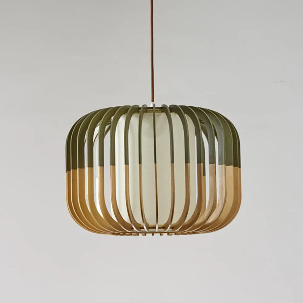 Hollow Green Dining Room Wooden Pendant Light