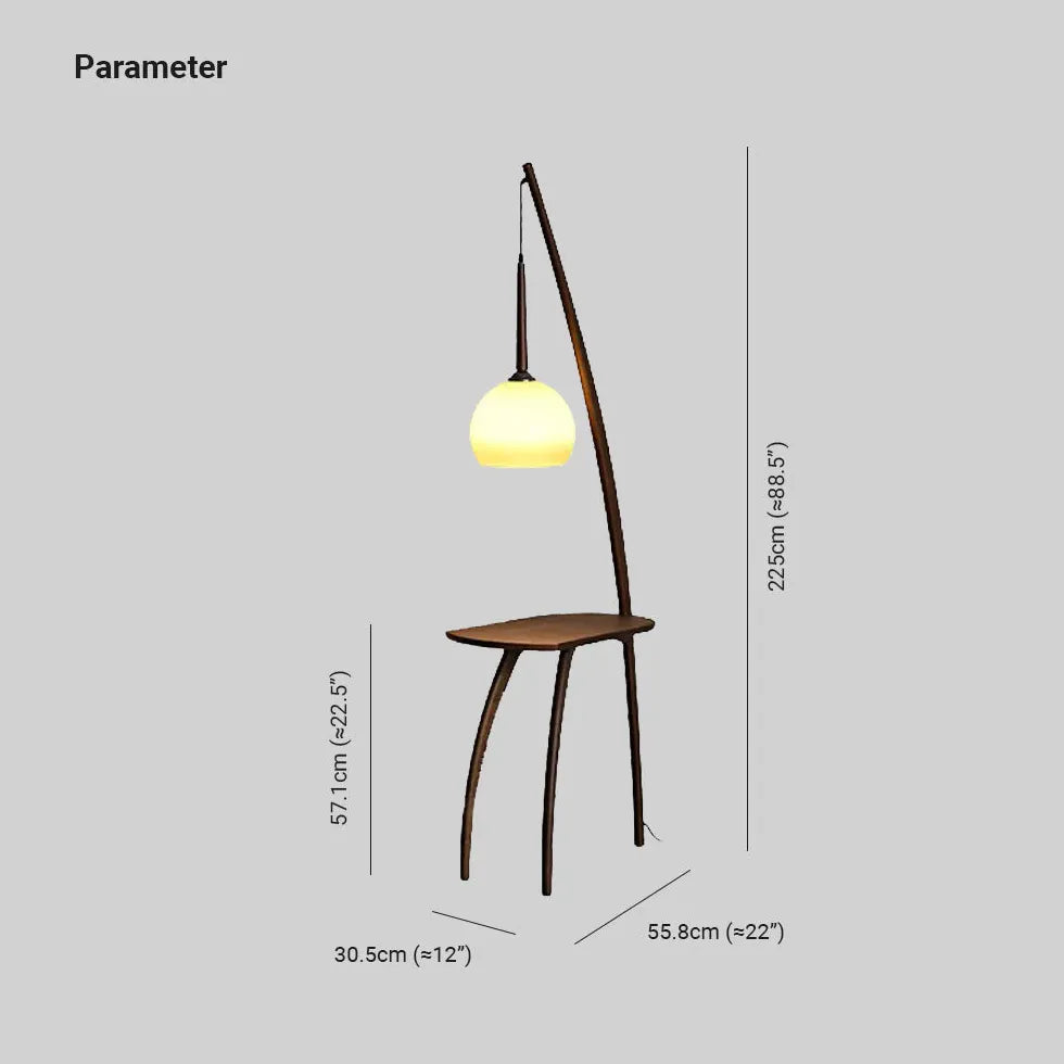 Lampadaire du trépie brun avec abat-jour rond