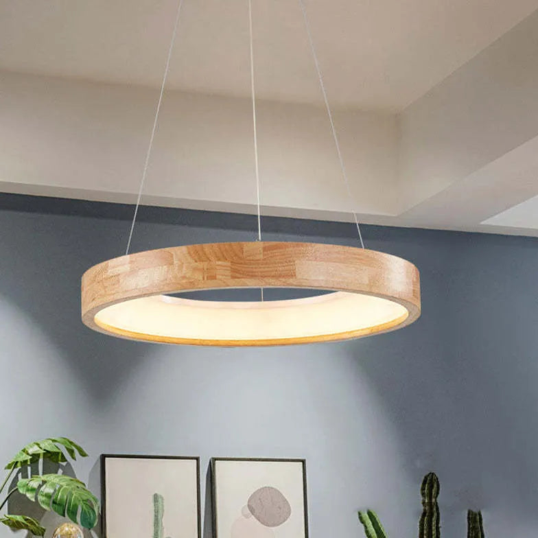 Lustre en bois rond créatif moderne