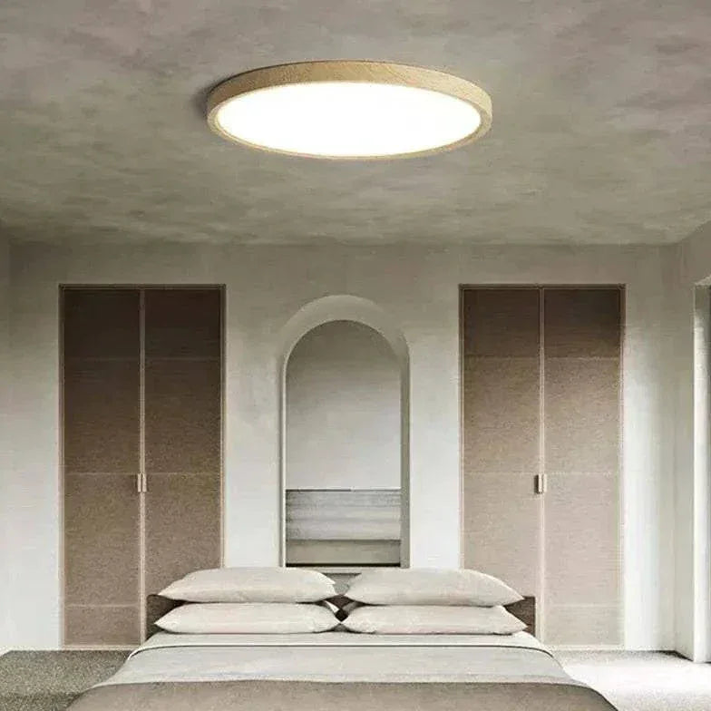Plafonnier Blanc Et Bois Rond Moderne Nordique Ultra-Mince - Clowas.fr