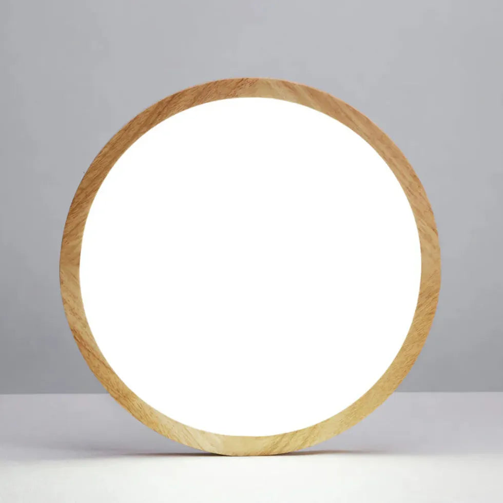 Plafonnier blanc et bois rond moderne nordique ultra-mince