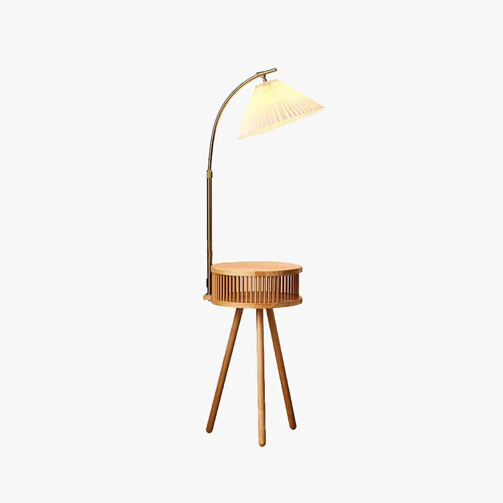 Lampadaire en bois cintré avec table