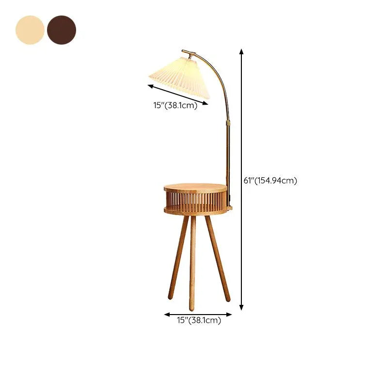 Lampadaire en bois cintré avec table