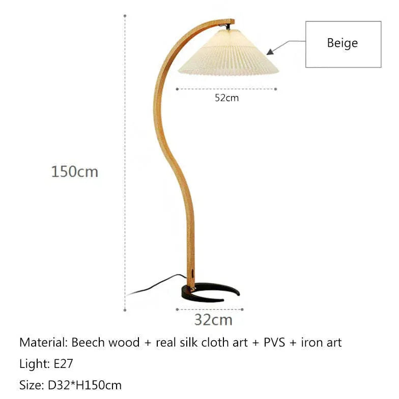 Lampadaire de chambre à coucher en tissu incurvé en bois