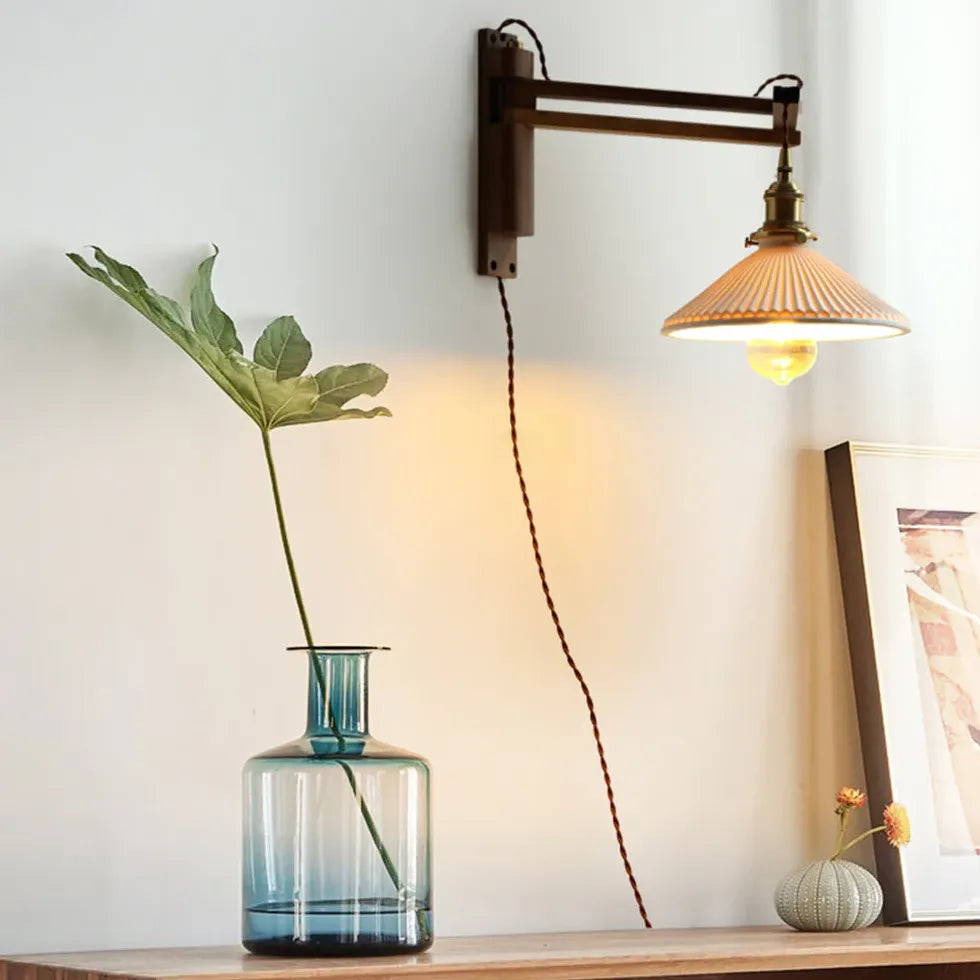 Walnut Glass Vintage Plug in Wall Lights