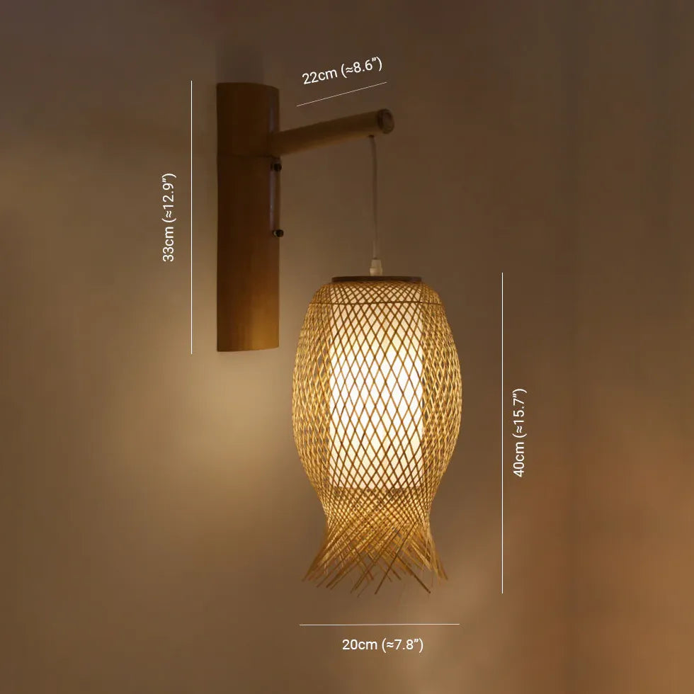 Wicker Wall Light Lantern Wooden