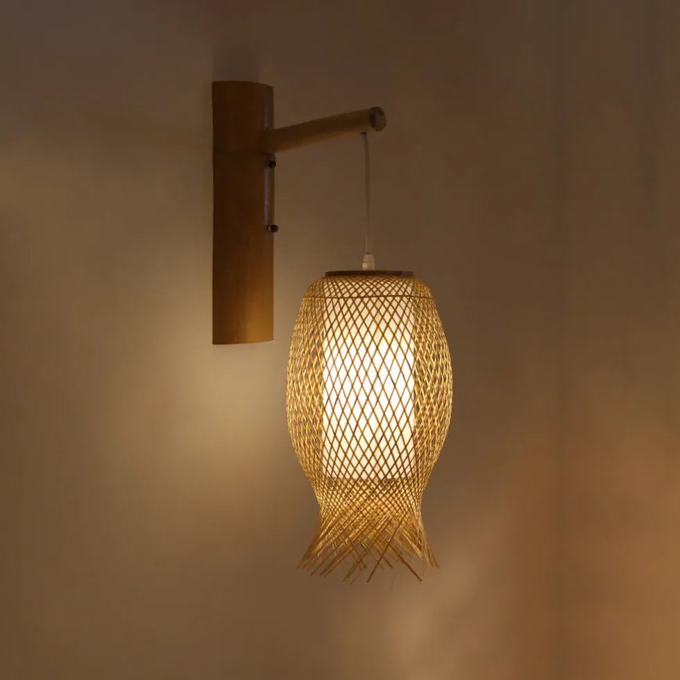 Wicker Wall Light Lantern Wooden