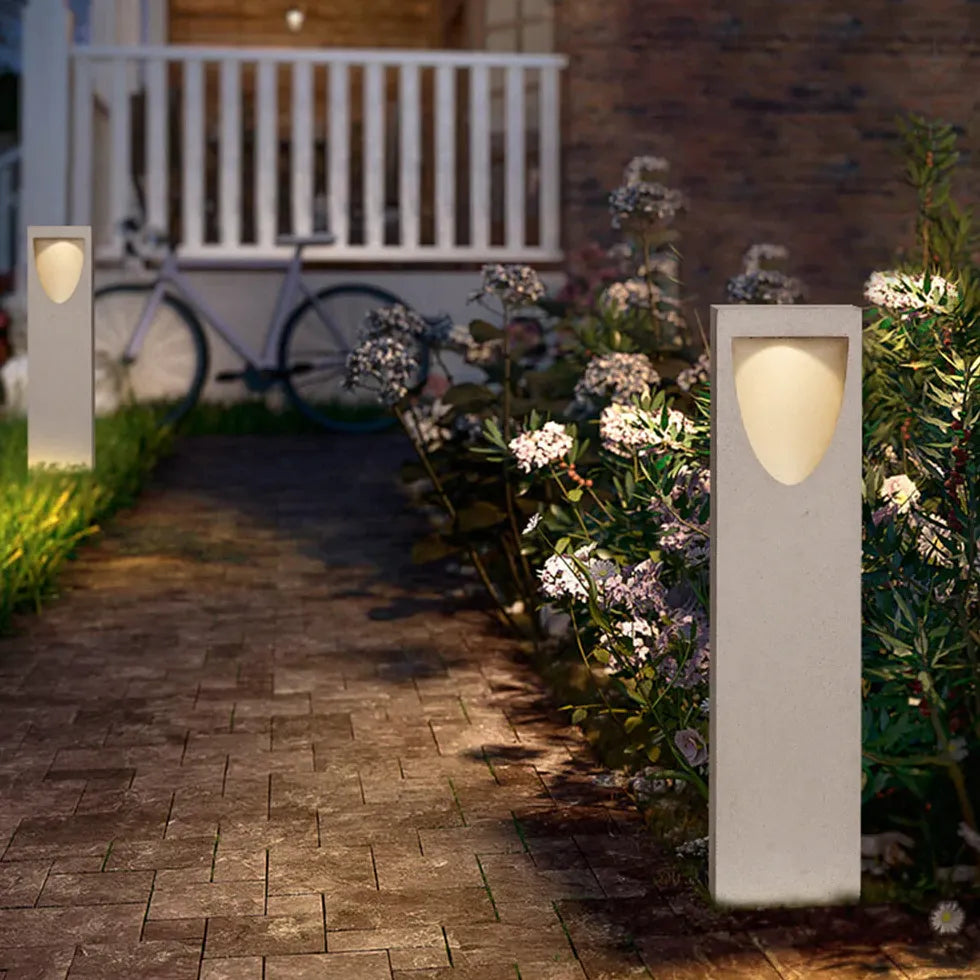 Rectangular Stone Garden Bollard Lights