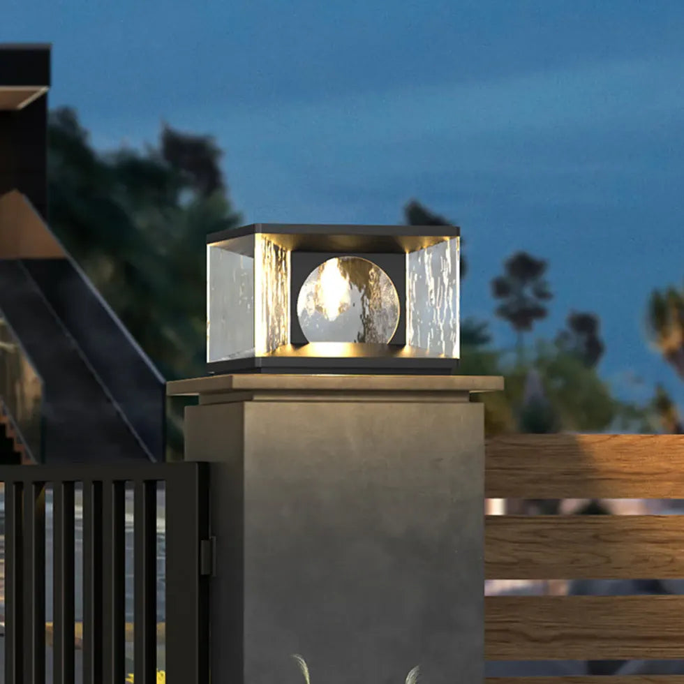 Ripple Glass Cube Led Outdoor Pillar Lights