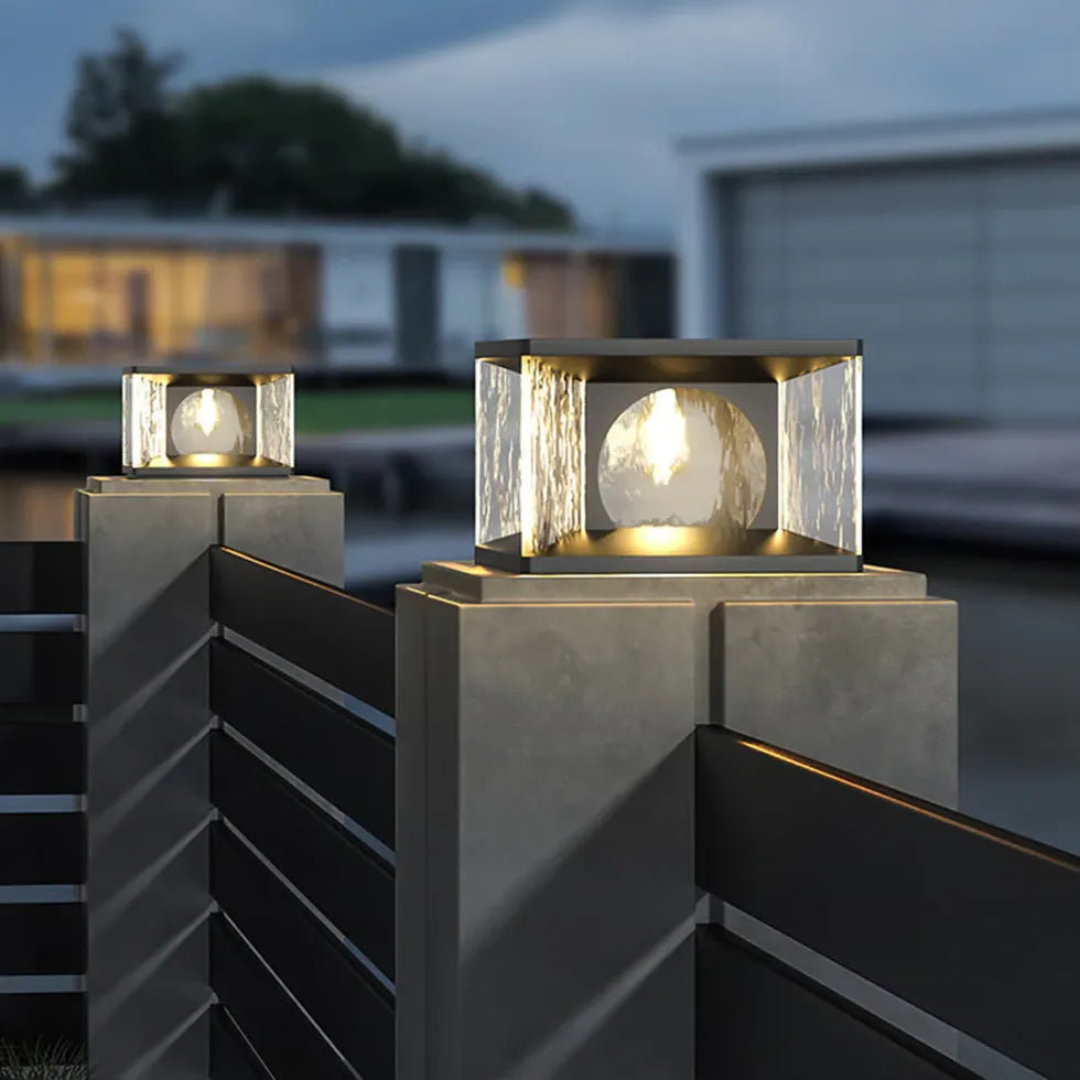 Ripple Glass Cube Led Outdoor Pillar Lights