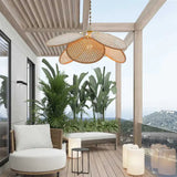 Rattan Disc Petal-Shaped Pendant Light