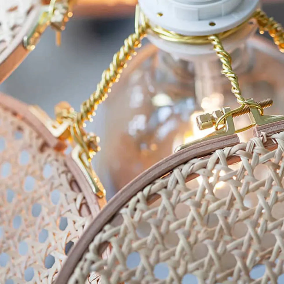 Rattan Disc Petal-Shaped Pendant Light