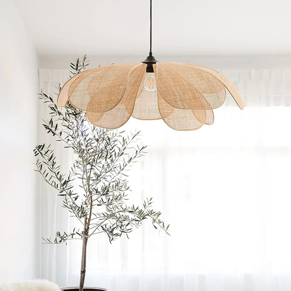 Rattan Multi-Petal Translucent Pendant Light